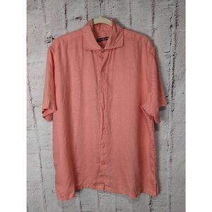 Island Importer Short Sleeve 100%‎ Linen Shirt Orange Peach Men's Sz XL